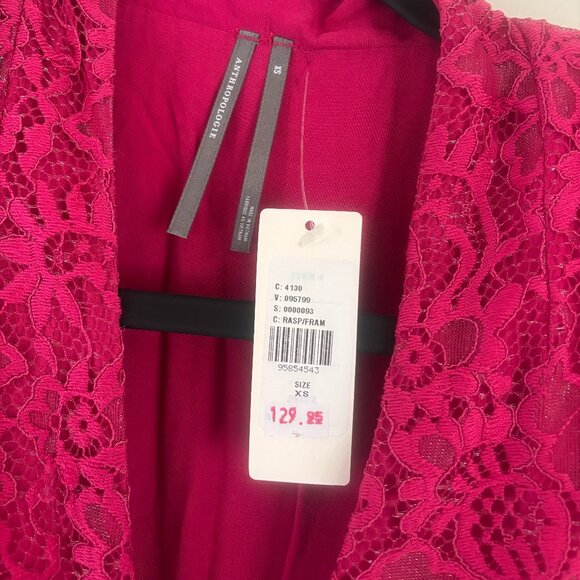 The Tommie Cap-Sleeve Front-Zip Shirt Dress: Lace Edition, Raspberry Pink, XS - Picture 5 of 7